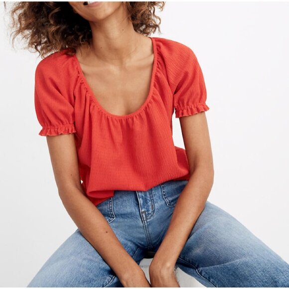 Madewell Texture & Thread Womens Plus 2X Red Peasant Top Short Sleeve Shirt - Picture 1 of 9